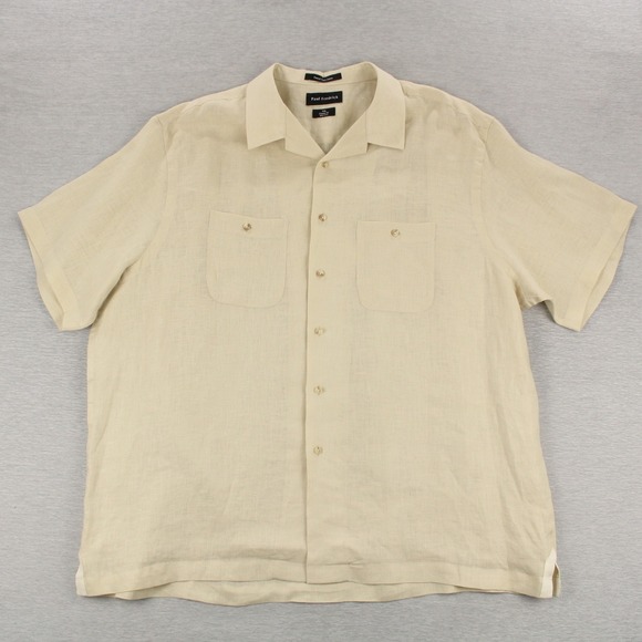 Paul Fredrick Other - Paul Fredrick Linen Shirt Mens Size XXL Tan Classic Fit Short Sleeve